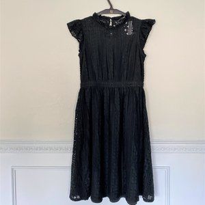 Black Lace Dress Ruffle S Kenn Length Elastic Waist NTW